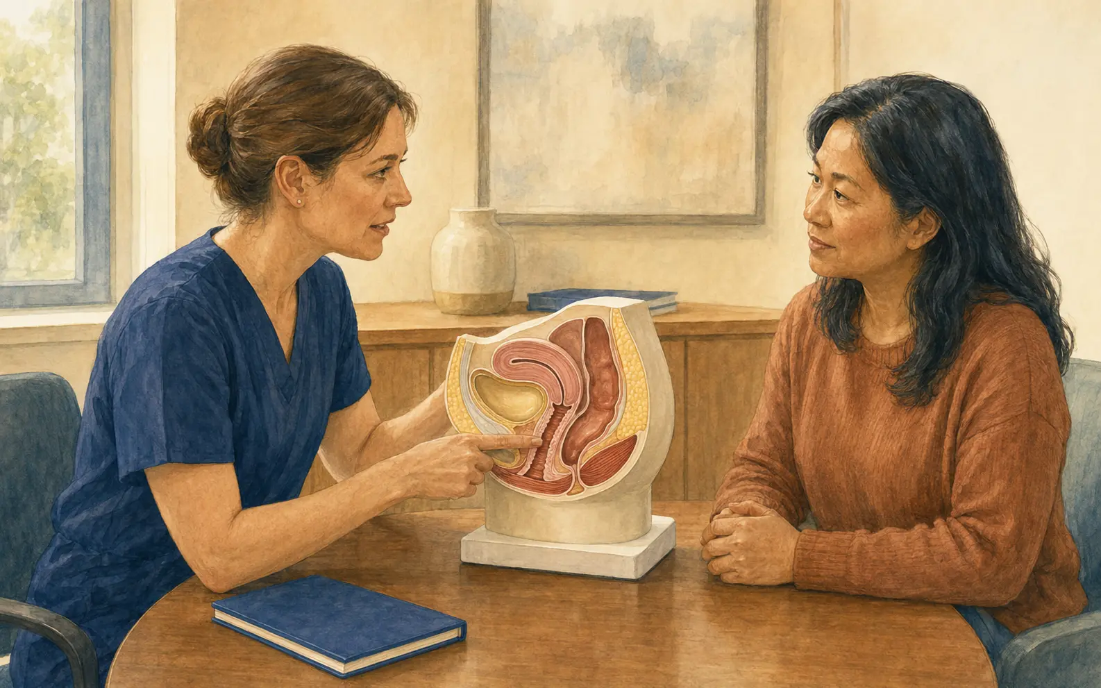 A neutral side-view medical illustration compares the vagina and rectum, showing tissue, lubrication, nearby organs, and safe direction of movement between body sites.